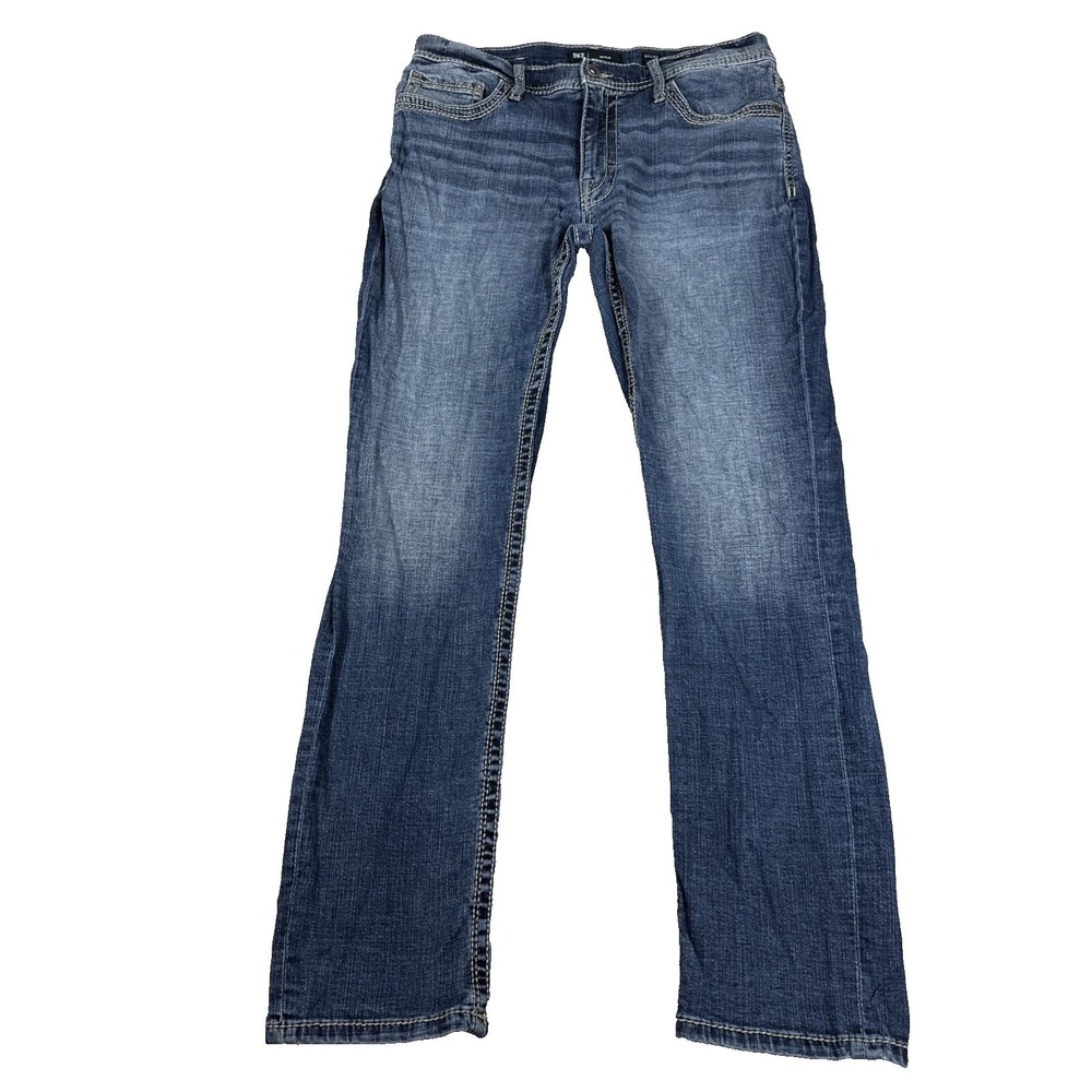BKE Men's Mason Slim Straight Leg 33X32 Stretch Denim Whiskered Jeans